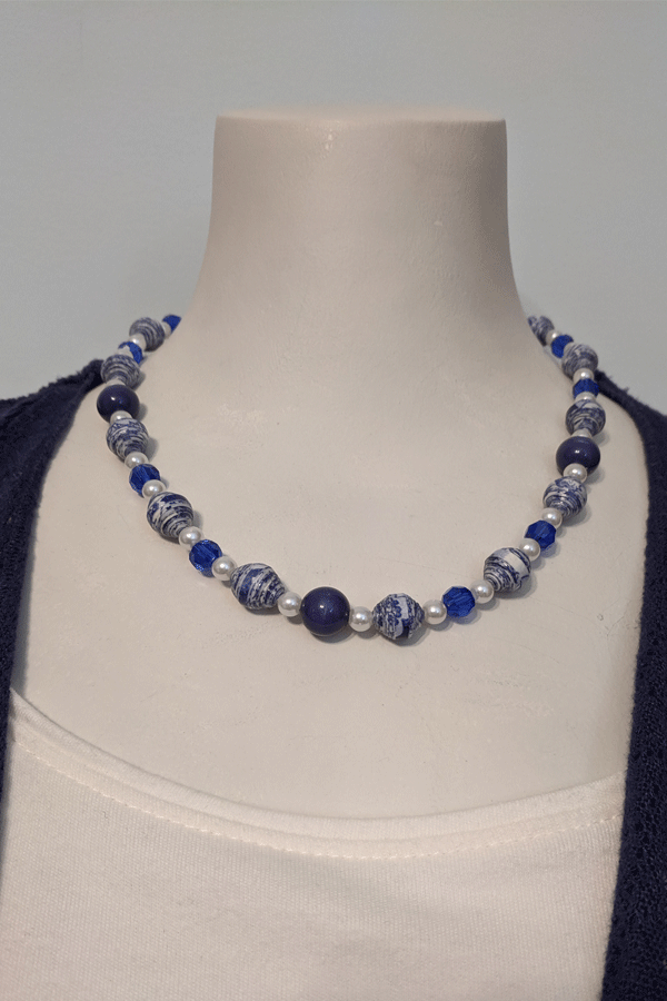 Blue White Flowers Necklace – P2B Jewelry